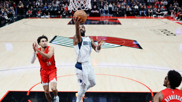 Dalllas Mavericks superstar Kyrie Irving against the Portland Trail Blazers.